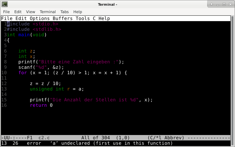 Emacs-Screenshot (Textmodus)